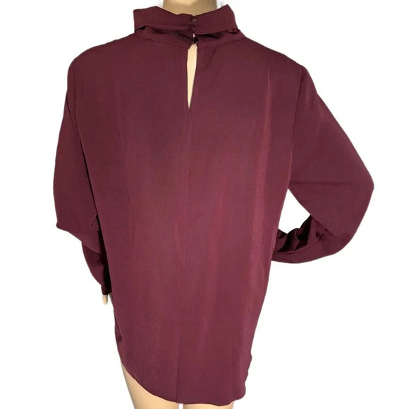 ANN TAYLOR Plum Blouse Button Mock Neck Long Sleeve Classic Blouse Medium - Picture 4 of 12